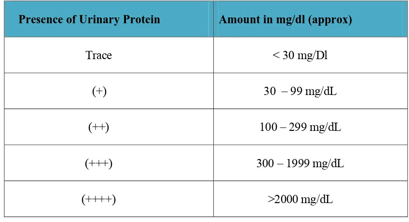 Table 02: Quantification of amount of urinary protein by Dipstick test 