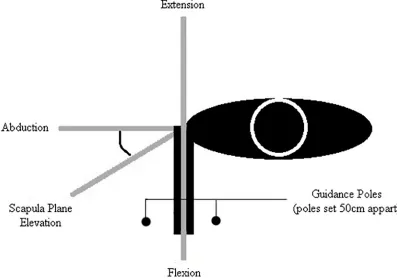 Fig 1. Overhead schematic of the testing protocol indicating the different planes of movement studied.