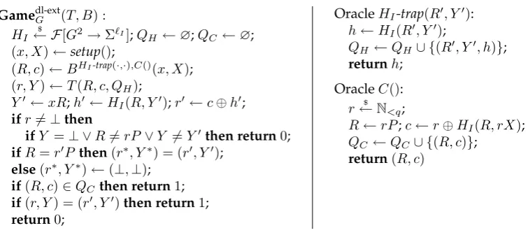 Figure 3.7: Discrete log extraction game: Gamedl-extG( T , B)