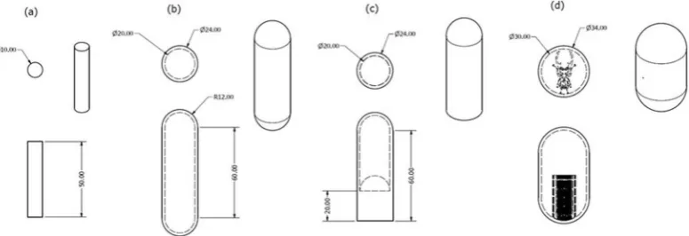 Figure 1. Geometries of samples manufactured using the EBM process: (a) solid samples melted with standard Arcam settings