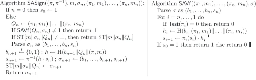 Figure 10: The aggregation and veriﬁcation algorithms for the SAS -2 SAS scheme.