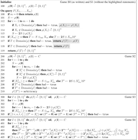 Figure 11:� Games used in the proof of security for S2V.