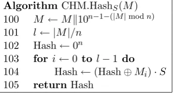 Figure 5: Deﬁnition of the encryption algorithm CHM.Enc (left), and the decryptionalgorithm CHM.Dec (right)
