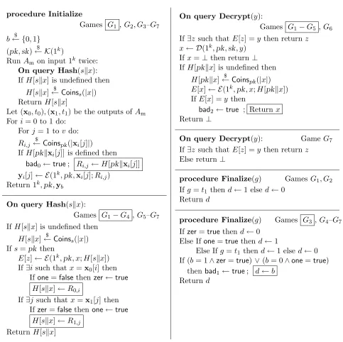 Figure 8: Games for the proof of Theorem 7.1. There are a total of 7 games. The games whose names areboxed include the boxed statements, while un-boxed games do not.