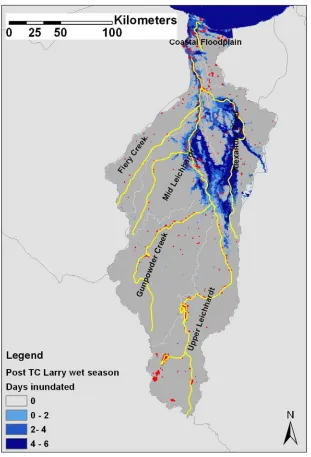 Figure 8 Duration of inundation during the flood event that followed TC Larry 