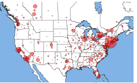 Figure 1:Distribution of advertisements inTrafﬁcking-10k dataset across United States andCanada.