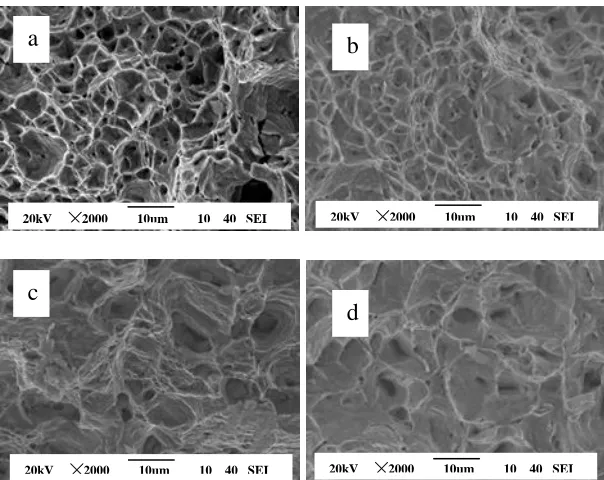Figure 3. Tensile fracture SEM morphology of SAF2507 duplex stainless steel in 3.5%NaCl solution with different sulphide content at 20℃