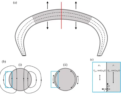 Figure 1. Panel (a): a large-scale schematic diagram of an oscillating ﬂux tube rooted in the solar photosphere
