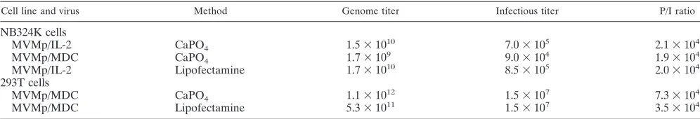 TABLE 2. Production of wild-type and vector viruses throughtransfection of 293T cellsa