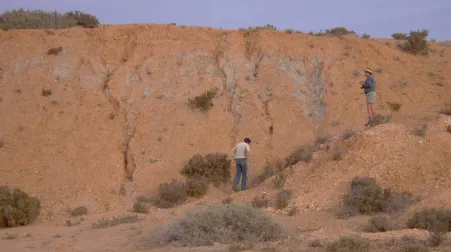 Figure 3: Rill erosion of the soil capped tailings storage facility, Radium Hill, South Australia (height of facility approximately 6 m)