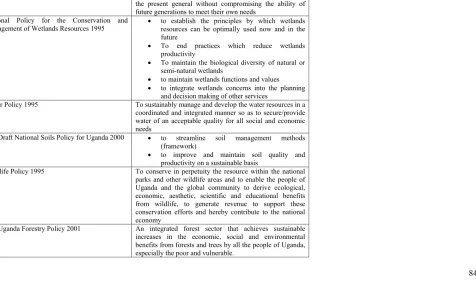 Table 1 Key Environmental and Other Sectoral Policies  