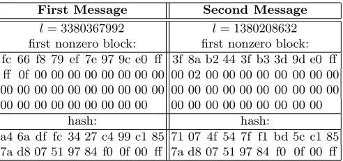 Fig. 3. Two long messages that match on the last 12 bytes of the hash.