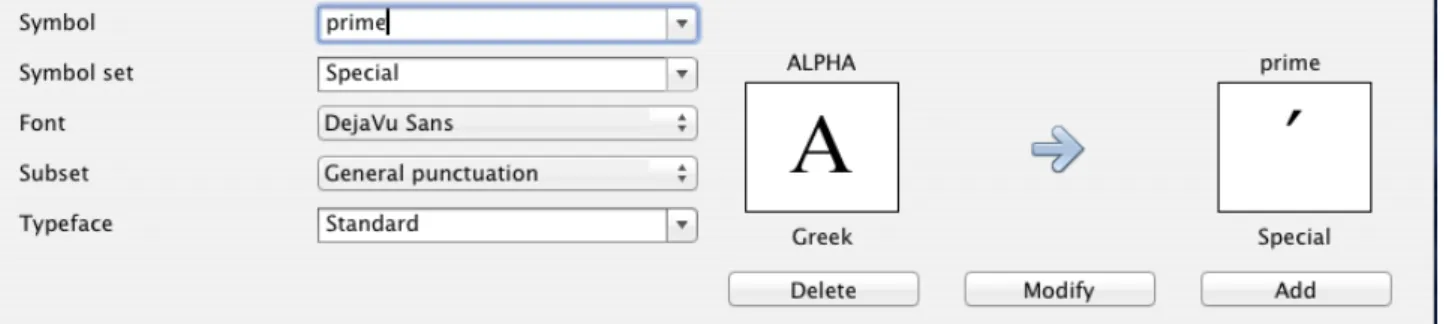 Figure 15: Edit Symbols dialog: characters selected