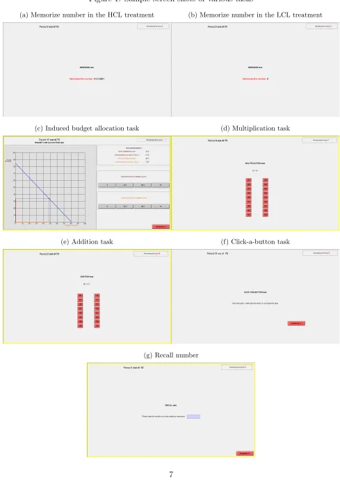 Figure 1: Sample screen shots of various tasks