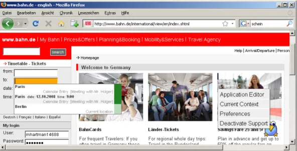 Figure 5.1. Screenshot of the Deutsche Bahn webpage (http://www.bahn.de) that is augmented by the AUGUR prototype