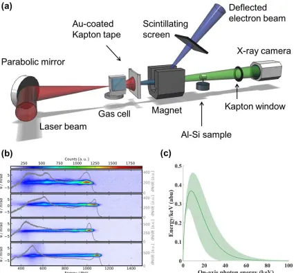 Figure 1. Experimental details for X-ray imaging using a laser wakeﬁeld accelerator. (a)iKon X-ray camera was obtained using a 9-element ﬁlter array (see Experimental layout