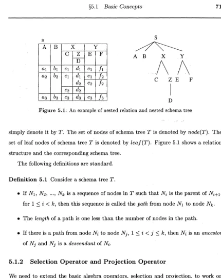 Figure 5.1: An example of nested relation and nested schema tree 