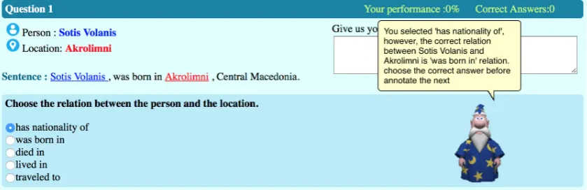 Figure 2: User Interface of crowd worker training: interactive QA phase