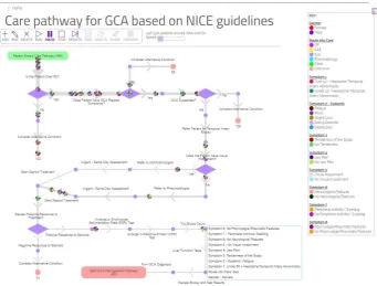 Figure 1: NETIMIS example showing a run of the Giant Cell Arteritis (GCA) care pathway derived from national guidelines