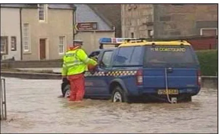 Figure 1:  2002 Elgin Flood (BBC, 2002); the flood event triggered the coastguard to consider  adopting the role of a major flood response agency