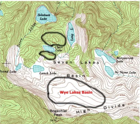 Figure 2 Study site with the black circles indicating the location of  my ponds. Courtesy of Wendy Palen 