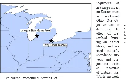 Figure 1:Locations of where Karner blue butterflies were cap-tured (Allegan SGA) and released into the wild (Kitty Todd Preserve).