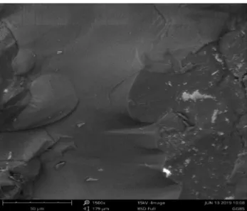 Fig. 7c. SEM micrograph of the sample with GGBFS partial cement replacement (magnification of 1500).