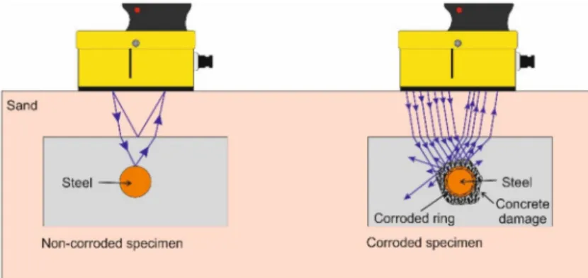 Figure 13. Scheme of the effect of the damaged concrete as consequence of the corrosion of the inside of the metallic targets