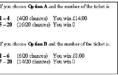 Figure 3.2.2: An example of a lottery pair presented in matrix format. 