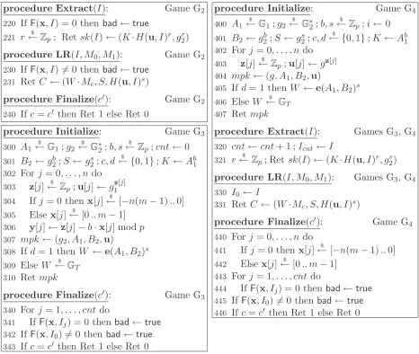 Figure 5: Continuation of the game sequence. Games G2 and G1 (see Figure 4) have identicalInitialize procedures