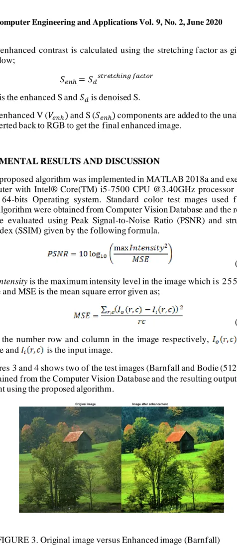 FIGURE 3. Original image versus Enhanced image (Barnfall) 