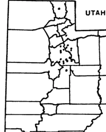 Fig. 2. Map showing the location of the twenty Cercocat~us montanus study sites in north central Utah