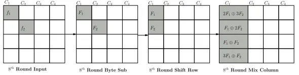 Fig. 3. Propagation of two byte faults induced at the input of eighth round