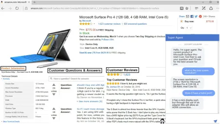Figure 1: An example of a product page from Amazon.com, including product information, customerQ&A, and reviews