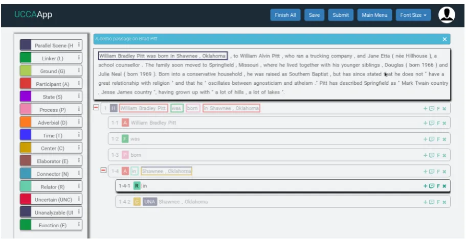 Figure 1: The layout of UCCAApp’s annotation interface. See Section 4.