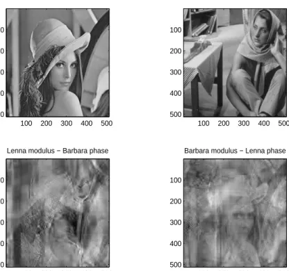 Figure 4. Images of Lenna and Barbara (first row) are decomposed using Daubechies complex 6 tap filter
