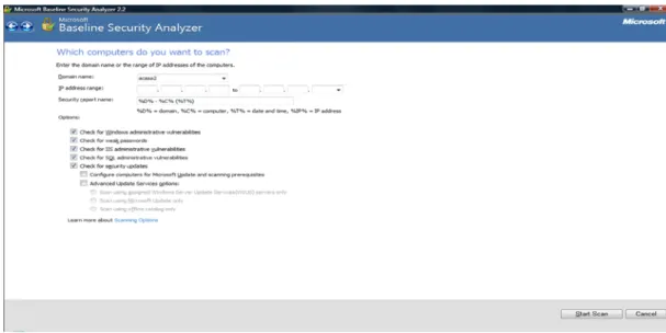 Figure 1 illustrates the MBSA (Microsoft Baseline Security Analyzer) start program  execution