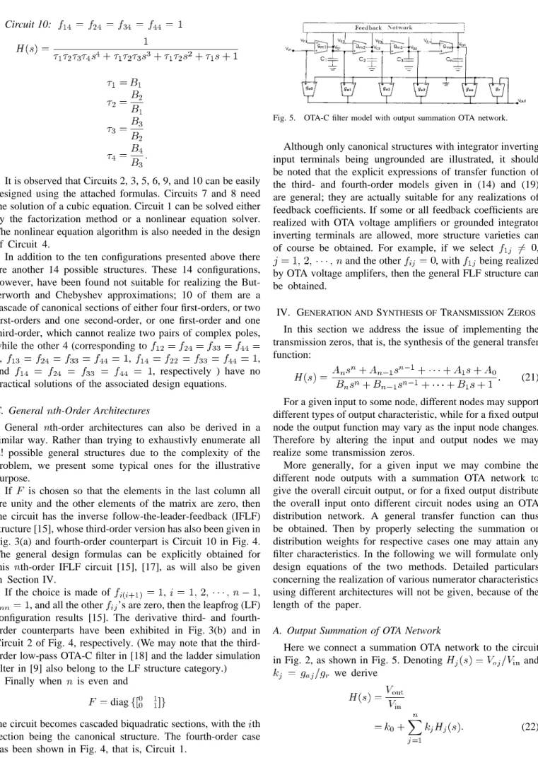Fig. 5. OTA-C filter model with output summation OTA network.