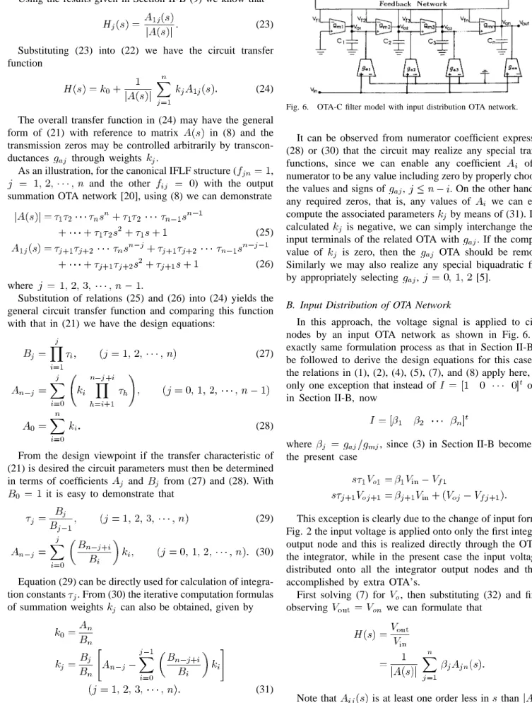 Fig. 6. OTA-C filter model with input distribution OTA network.