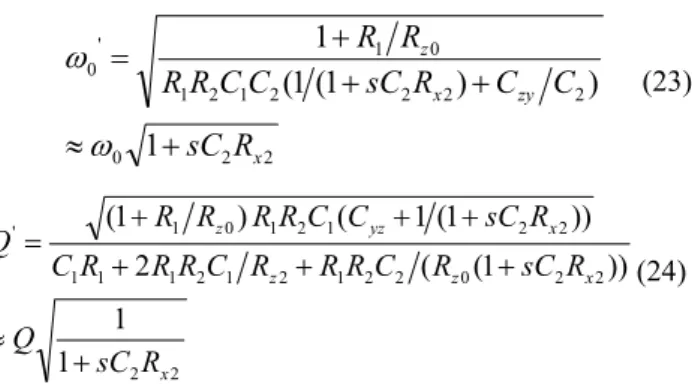 Fig. 11.  The proposed filter including the parasitic elements of  the DOCCII and DOCCIII