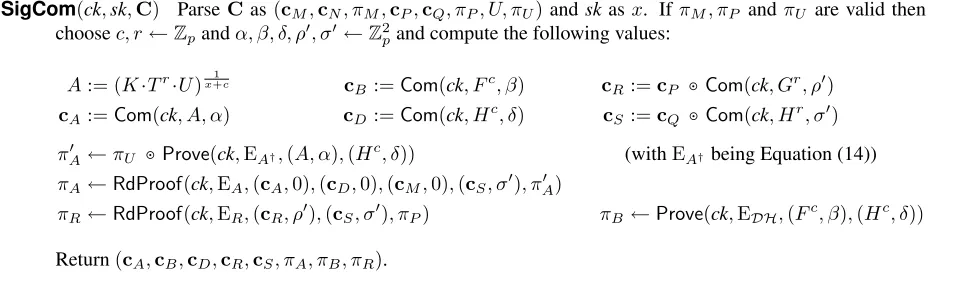 Figure 2: Making commitments to a signature and proving knowledge.