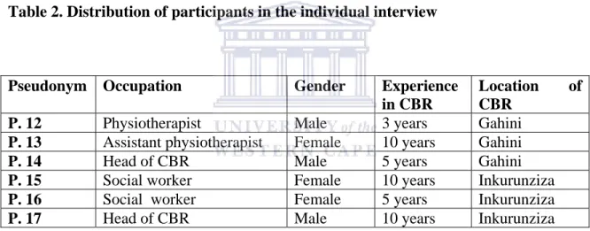 Table 2. Distribution of participants in the individual interview 