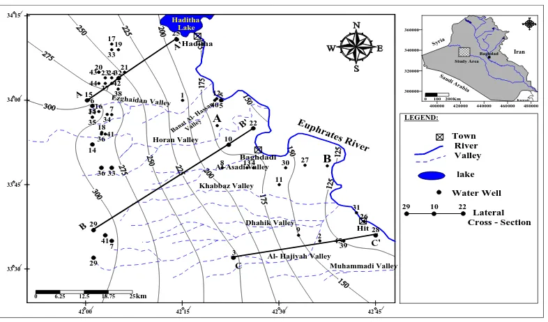 Figure 1. Topography and well locations map of Khan Al-Baghdadi area. 