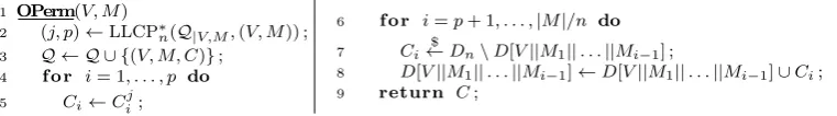 Fig. 5. Lazy-sampling implementation of a stateful (n-)on-line permutation. In Line 2, the Oracle LLCP∗n isinvoked returning (j, p) where p denotes the length of the preﬁx n determined via LLCPn and j denotes the indexin Q|V,M