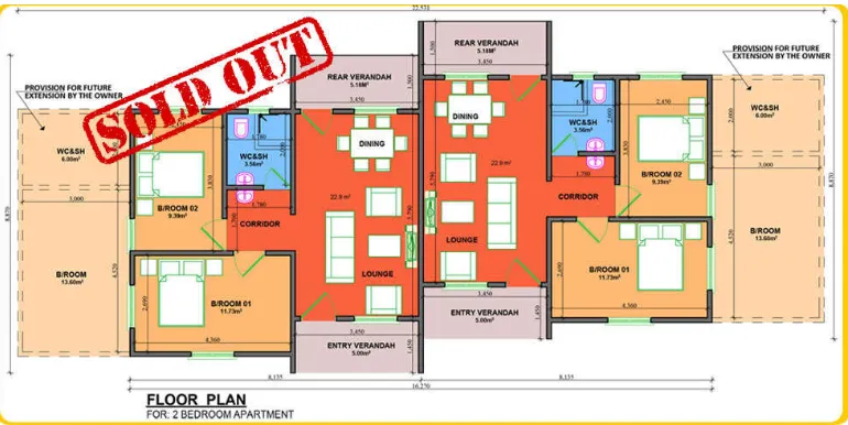 Figure 5 NHC Floor Plan of Two Bedroom Apartment-Kigamboni Housing Project in Dar-es-Salaam   