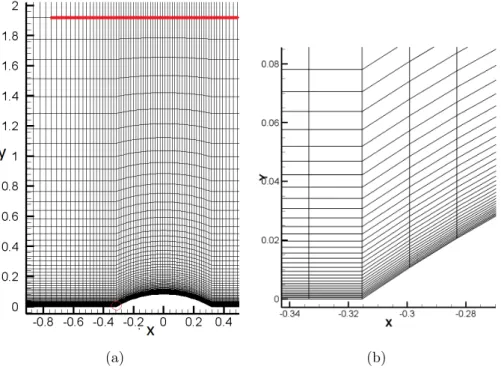 Figure 3.2: Moving mesh with an oscillating surface on the boundary wall. (a) The moving mesh zone