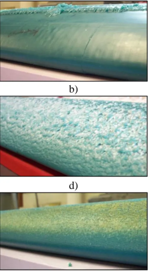 Figure 2.1: Master castings of tested ice shapes, a) ED1974 roughness, b) ED1967 runback  (spanwise-ridge), c) ED1978 horn, d) ED1977 streamwise, e) ED1966 streamwise,  