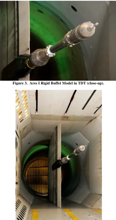 Figure 3.  Ares I Rigid Buffet Model in TDT (close-up). 