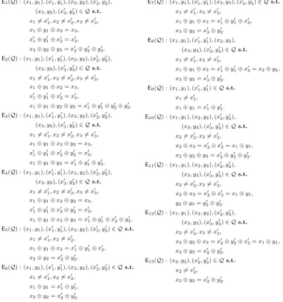 Fig. 3. The events El(Q) (l ∈ {1, . . . , 13}) employed in the proof of Lem. 3(i) (App