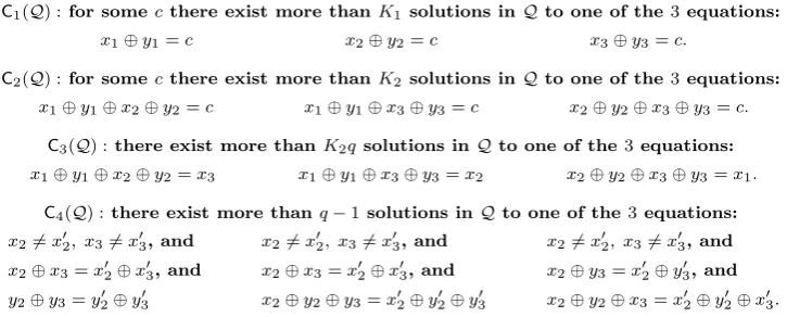Fig. 4. The claims C1(Q), . . . , C4(Q) employed in the proof of Lem. 3(i) (App. A). We denoteC(Q) = C1∨...∨4(Q)